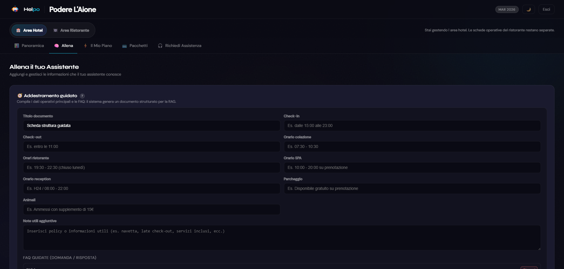 Interfaccia Helpo per ristorante — schermata reale del chatbot prenotazioni e menu digitale
